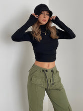 CannedPineapple temperament half high collar pump pleated long sleeve high waist bottoming shirt slim top